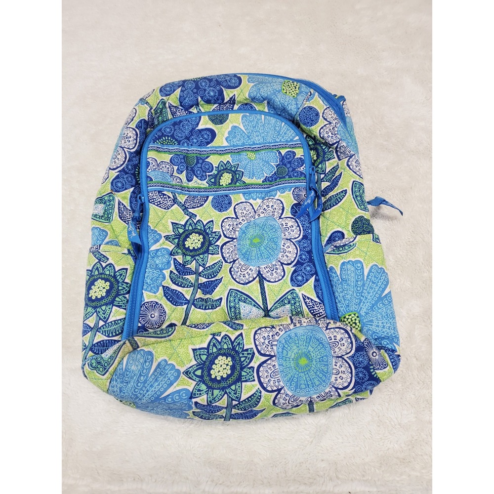Vera Bradley Blue Green Floral Doodle Daisy Quilted Pack Backpack Academia Bold